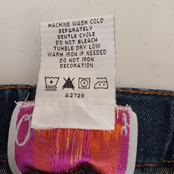 Quacker Factory Rhinestone Side Seam Distressed Look Jeans Blue Large A2729 - Picture 5 of 6